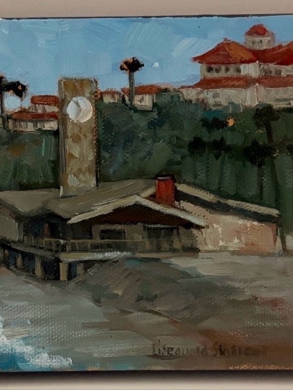 Coastal Pier Landscape embellished, painted portrait of San Clemente,Ca
